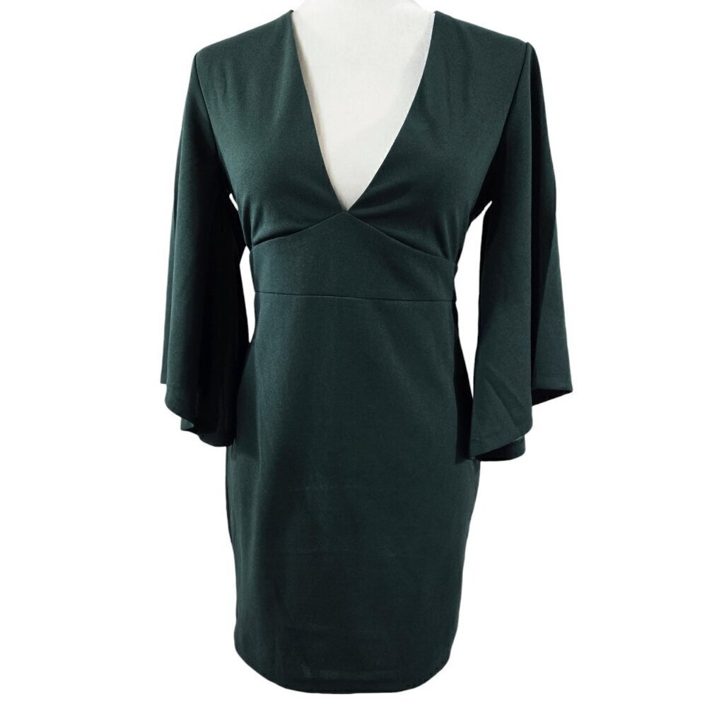 Lulu's Glimpse of Glamour Forest Green Bell Sleeve Bodycon Dress Flirty Party